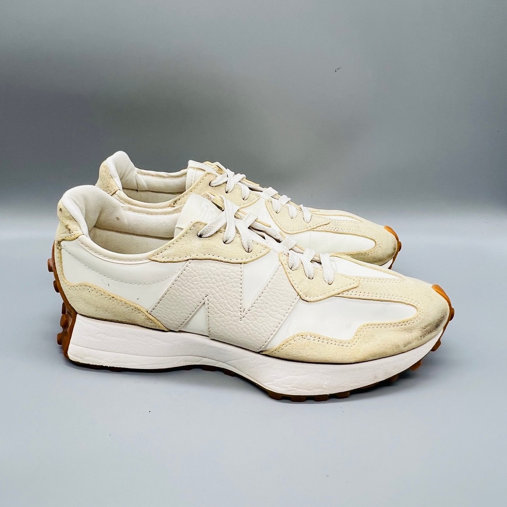 New Balance Shoes Womens 10 White Beige Leather Suede 327 Retro Running Sneakers